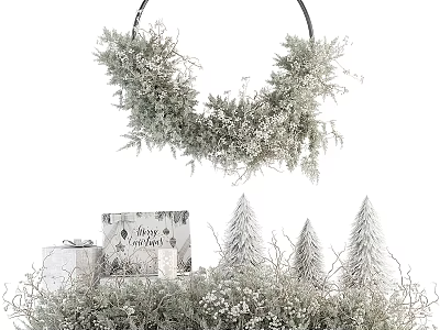 Christmas Decorative Ornament Set with Wreath Small Trees Gift Boxes and Happy Holidays Card 3d model