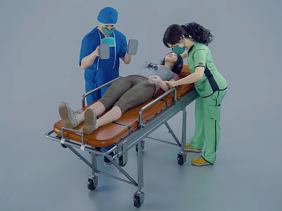Medical Team Assisting Patient During Examination On Stretcher With Mirror 3d model