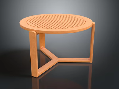 Wooden Round Side Table With Slatted Top And Cross Leg Structure 3d model