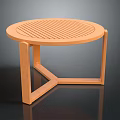 Wooden Round Side Table With Slatted Top And Cross Leg Structure