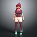 3D Game Movie Character With Pink Hair Scarf Purple Top White Shorts And Green Sneakers