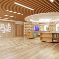 School Library Interior With Wooden Ceiling Bookshelves Bright Reading Area Sofa And