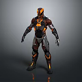 Detailed Futuristic Armored Character With Black And Orange Mechanical Suit Design