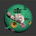 Cute 3D Cartoon Squirrel Model On Green Grass With Yellow Pink Flowers And Leaves