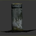 Antique Weathered Stone Pillar With Mossy Top On Green Grass Base