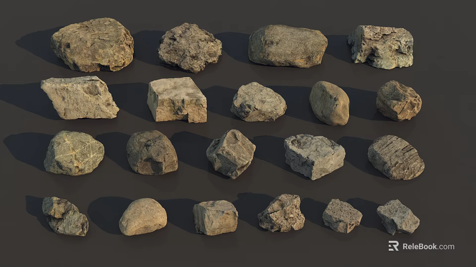 Different Types Of Wood Stone Materials With Various Shapes And Textures 3d model 