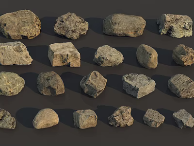 Different Types Of Wood Stone Materials With Various Shapes And Textures 3d model