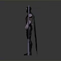 3D Character Model In Brown Costume With Purple Gloves Mask Cape And Staffs