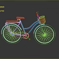 Blue Vintage Bicycle With Orange Seat And Basket On Reflective Floor