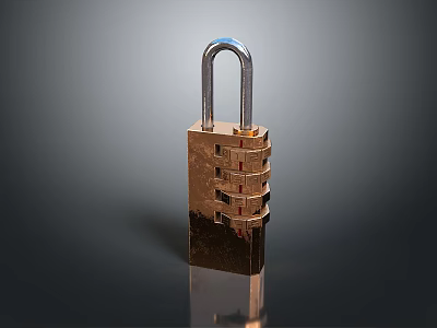 Durable Brass Metal Padlock With Secure Shackle For Home Safety And Storage Use 3d model