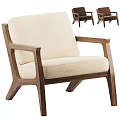 Modern Accent Chair With Walnut Wood Frame And Cream Upholstery Armrests Angled Legs