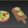 Fresh Mixed Fruit Salad in Pink Bowl with Wooden Tray and Mint Leaves