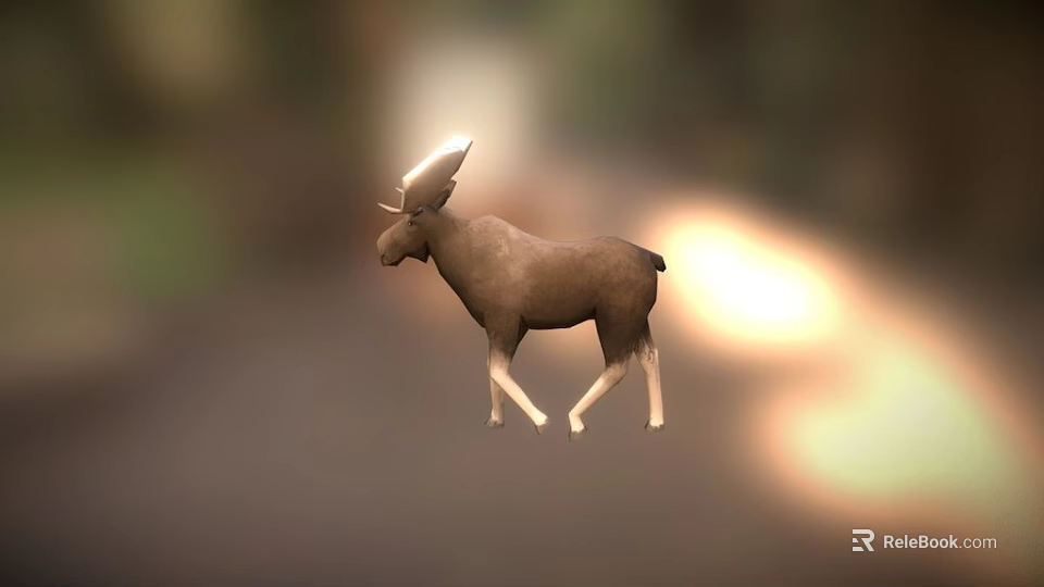 Brown Moose Game Movie Character 3D Model with Large Antlers 3d model 