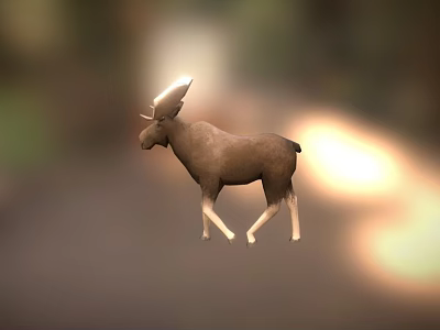 Brown Moose Game Movie Character 3D Model with Large Antlers 3d model