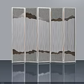 Multi Panel Wooden Swing Door With Mountain Design And Vertical Slats 3d model