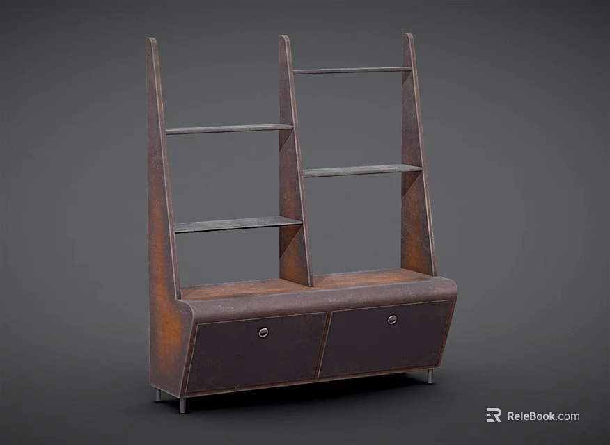 Industrial Style Metal Display Shelf with Multiple Shelves and Bottom Storage Drawers 3d model 