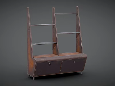 Industrial Style Metal Display Shelf with Multiple Shelves and Bottom Storage Drawers 3d model