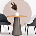 Modern Dining Table And Chairs Set With Vase Feather Decoration And Round Backdrop 3d model