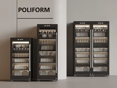 POLIFORM Glass Door Display Cabinets Storing Plates Cups And Tableware In Modern Kitchen 3d model