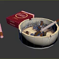 Vintage Decorative Ornament Combination With Red Lucky Strike Cigarette Pack White Ashtray And Cigarettes