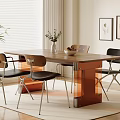Modern Dining Table Set With Wooden Top Black Seats Metal Legs And Decorative Plants