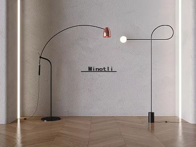 Elegant Modern Floor Lamp With Minotti Arched Metal Design And Copper Shade 3d model