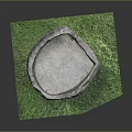Rustic Weathered Stone Basin Placed On Lush Green Grass Ground