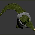 Animated Green Crocodile Game Movie Character In Plaid Shirt With Big Eyes