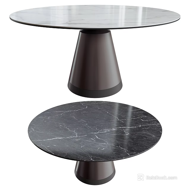 Round Marble Top Dining Table With Conical Dark Brown Base Design 3d model