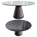 Round Marble Top Dining Table With Conical Dark Brown Base Design 3d model
