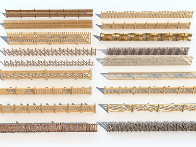 Various Types Of Garden Fence Designs With Wooden And Metal Materials 3d model