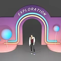 Exploration Themed Event Entrance With Purple Pink Blue Arched Design And Colorful Spheres