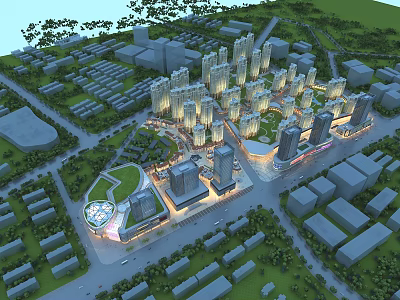 Integrated Aerial Planning of Urban Area with High Rise Buildings Green Zones and Road Networks 3d model
