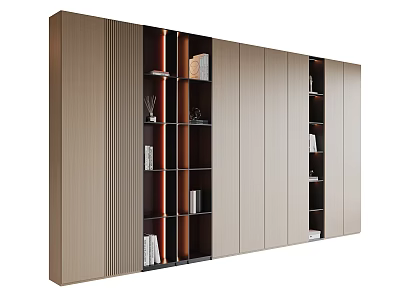 Modern Beige Bookcase With Open Compartments And Storage Cabinets Interior Design 3d model