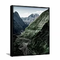 Scenic Mountain Valley Landscape Painting with Green Vegetation Path and Inspirational Quote