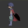 Fantasy Character With Blue Helmet Round Ornament Red Cape And Colorful Outfit Design