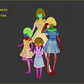 Four Anime Female Game Movie Characters In Various White And Blue Dresses With Different Poses