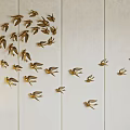 Modern Bird Shaped Wall Decor With Black Gold White Circular Spiral Patterns On Light Walls