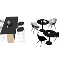 Modern Table And Chair Set With Rectangular Round Tables And Black White Seats 3d model