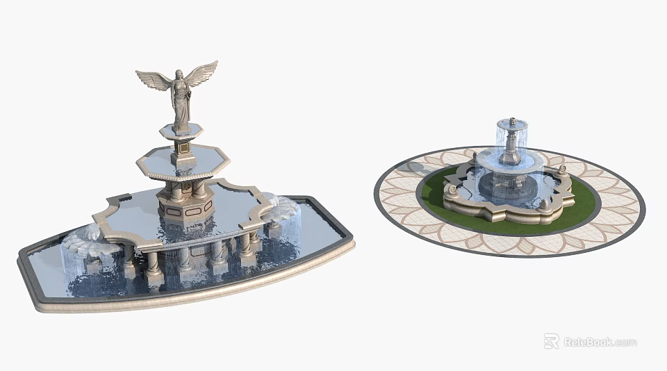 Garden Ornaments Featuring Decorative Fountains With Angel Statue And Layered Design 3d model 