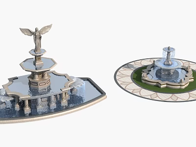 Garden Ornaments Featuring Decorative Fountains With Angel Statue And Layered Design 3d model