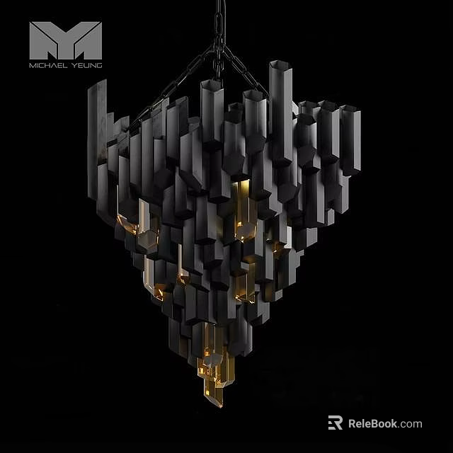 Modern Black Chandelier With Columnar Structures And Gold Lighting Accents 3d model