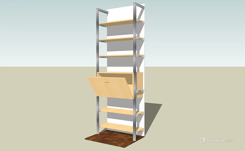 Modern Bookcase With Metal Frame And Multiple Wooden Open Shelves Design 3d model 