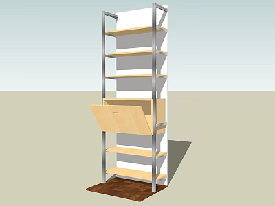 Modern Bookcase With Metal Frame And Multiple Wooden Open Shelves Design 3d model