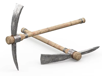 Two Crossed Pickaxes With Wooden Handles And Metal Heads As Hardware Tools 3d model