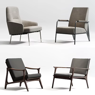 Modern Accent Chairs With Metal And Wooden Legs Upholstered In Gray Black Colors 3d model