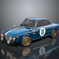 Blue Vintage Race Car With White Stripe Number 18 Italian Flag Badge And Gold Wheels
