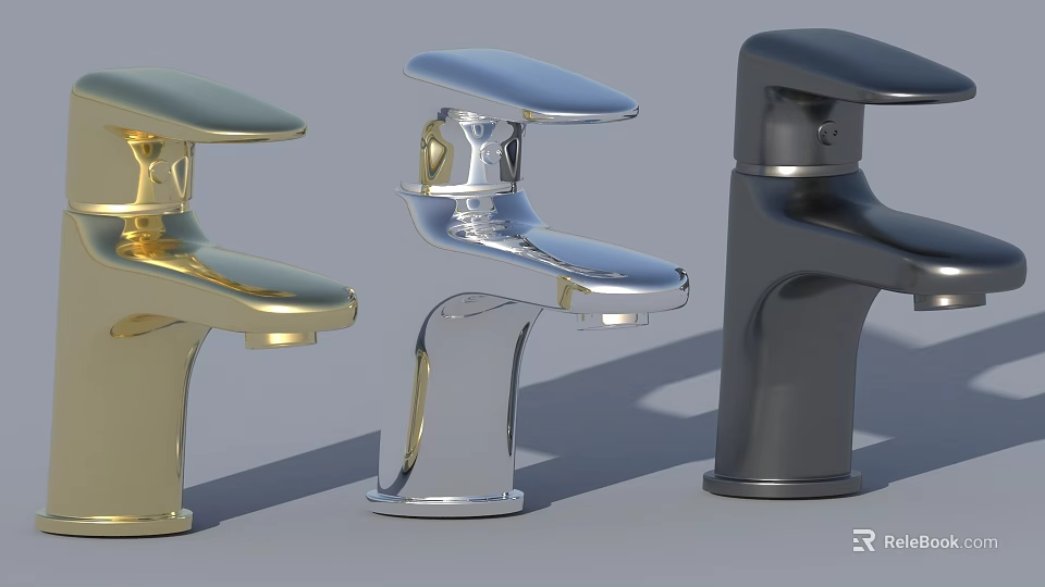 Three Modern Colored Bathroom Faucets in Gold Silver and Black Finish 3d model 