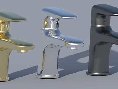 Three Modern Colored Bathroom Faucets in Gold Silver and Black Finish 3d model