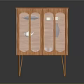 Modern Wooden Display Cabinet With Glass Doors And Metal Legs Teacup Inside